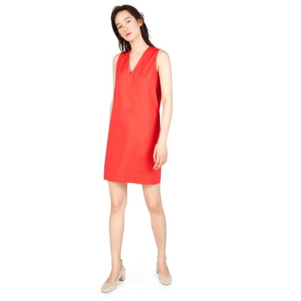 Everlane Clean Cotton V-Neck Dress in Red